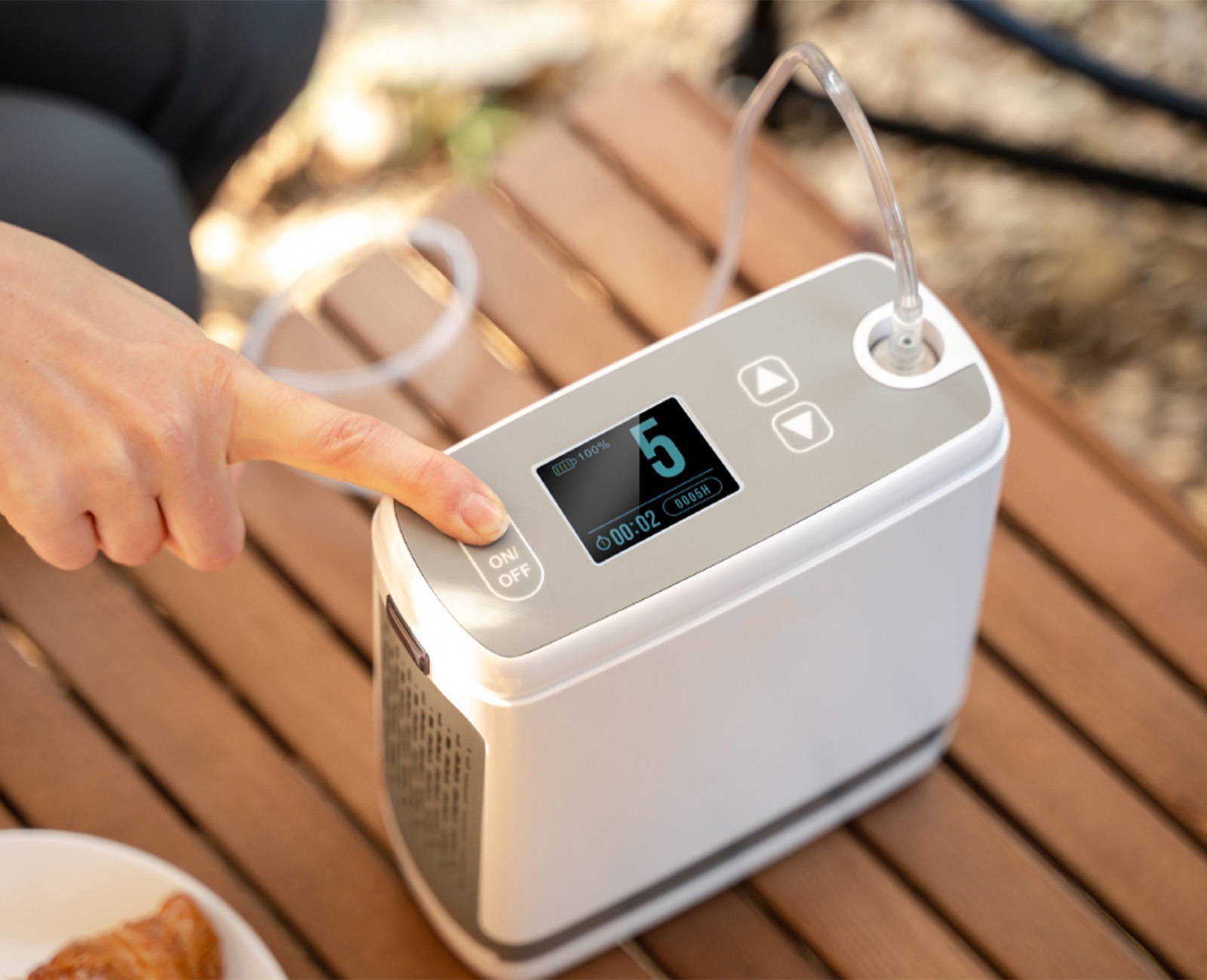 Concentrateur d'oxygène portable avec retour d'O2 en temps réel | Jusqu